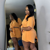 Front Tie Short Set- Light Orange
