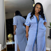 Stripe Shirt Dress- Blue