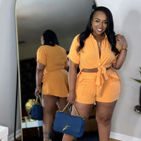 Front Tie Short Set- Light Orange