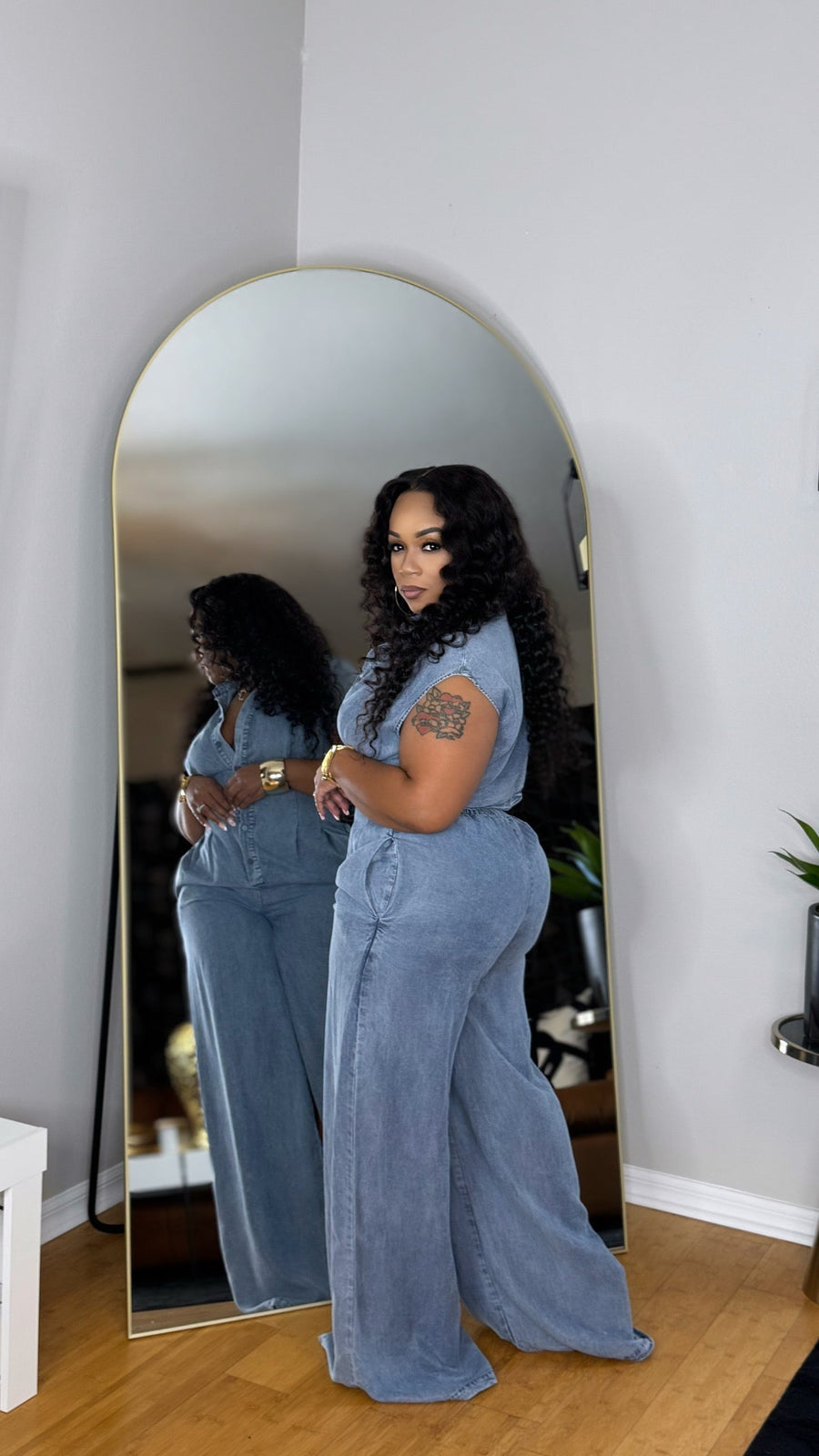 Just A Peek Denim Jumpsuit