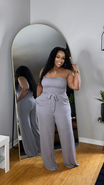 Smocked Jumpsuit- Grey