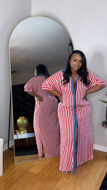 Stripe Shirt Dress- Red