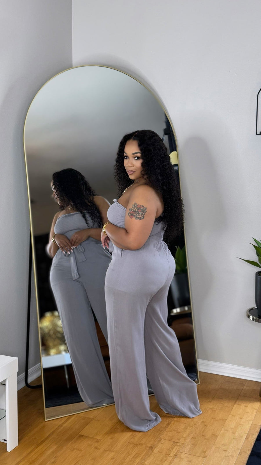Smocked Jumpsuit- Grey