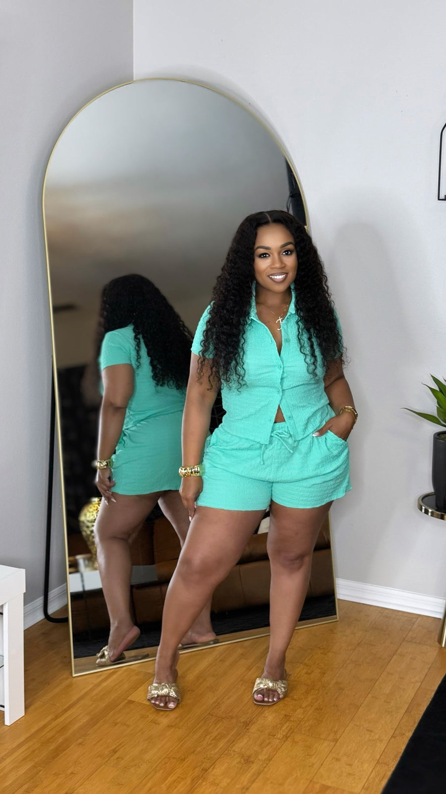 Texture Me Short Set- Aqua