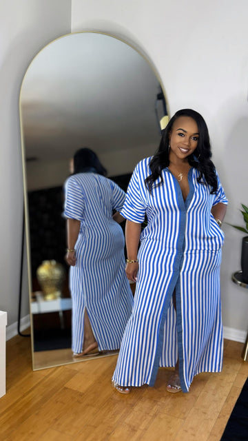 Stripe Shirt Dress- Blue
