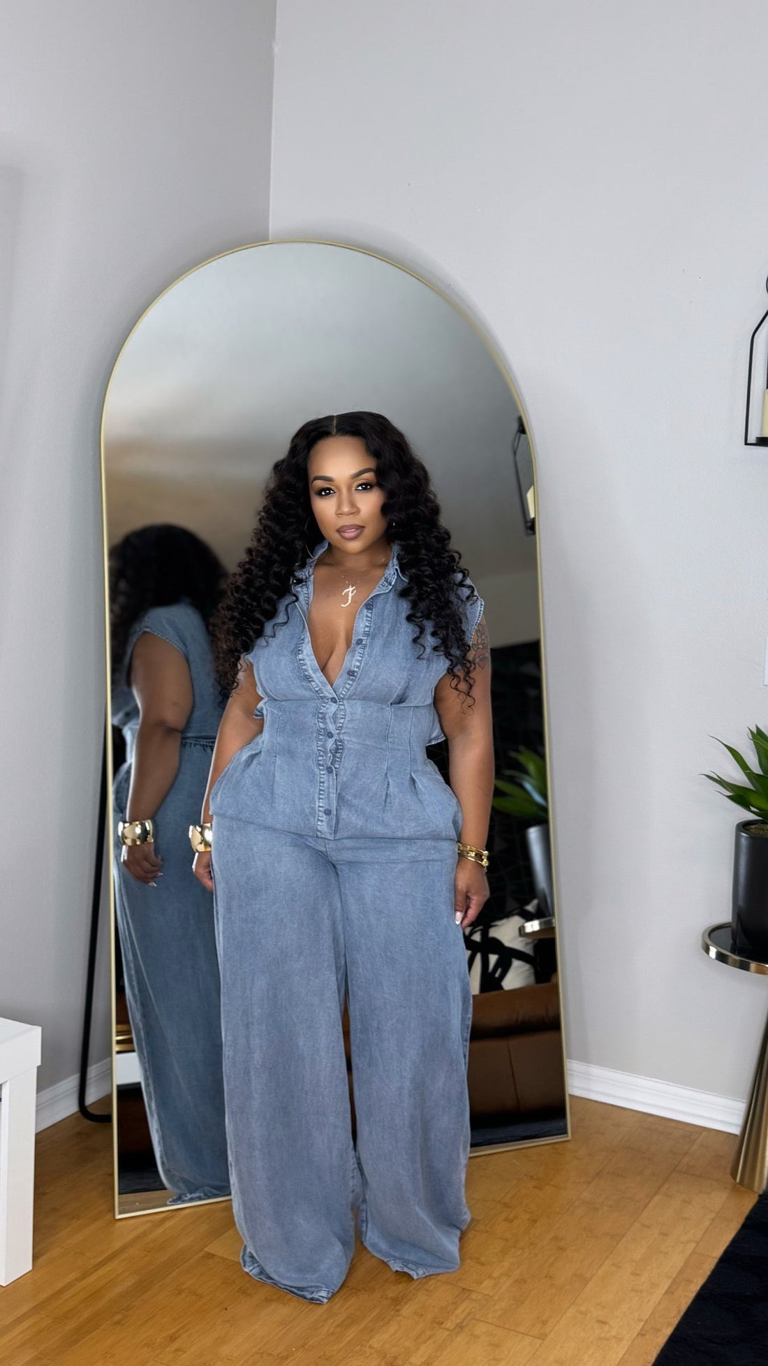 Just A Peek Denim Jumpsuit