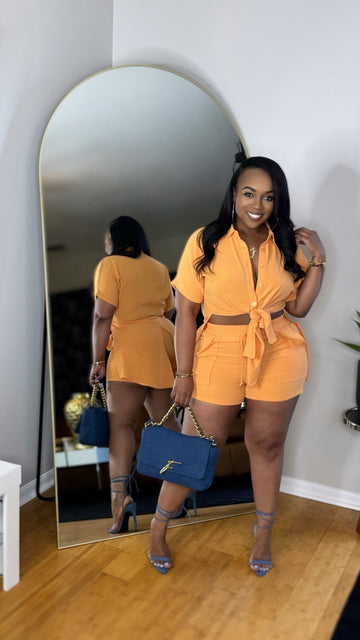 Front Tie Short Set- Light Orange