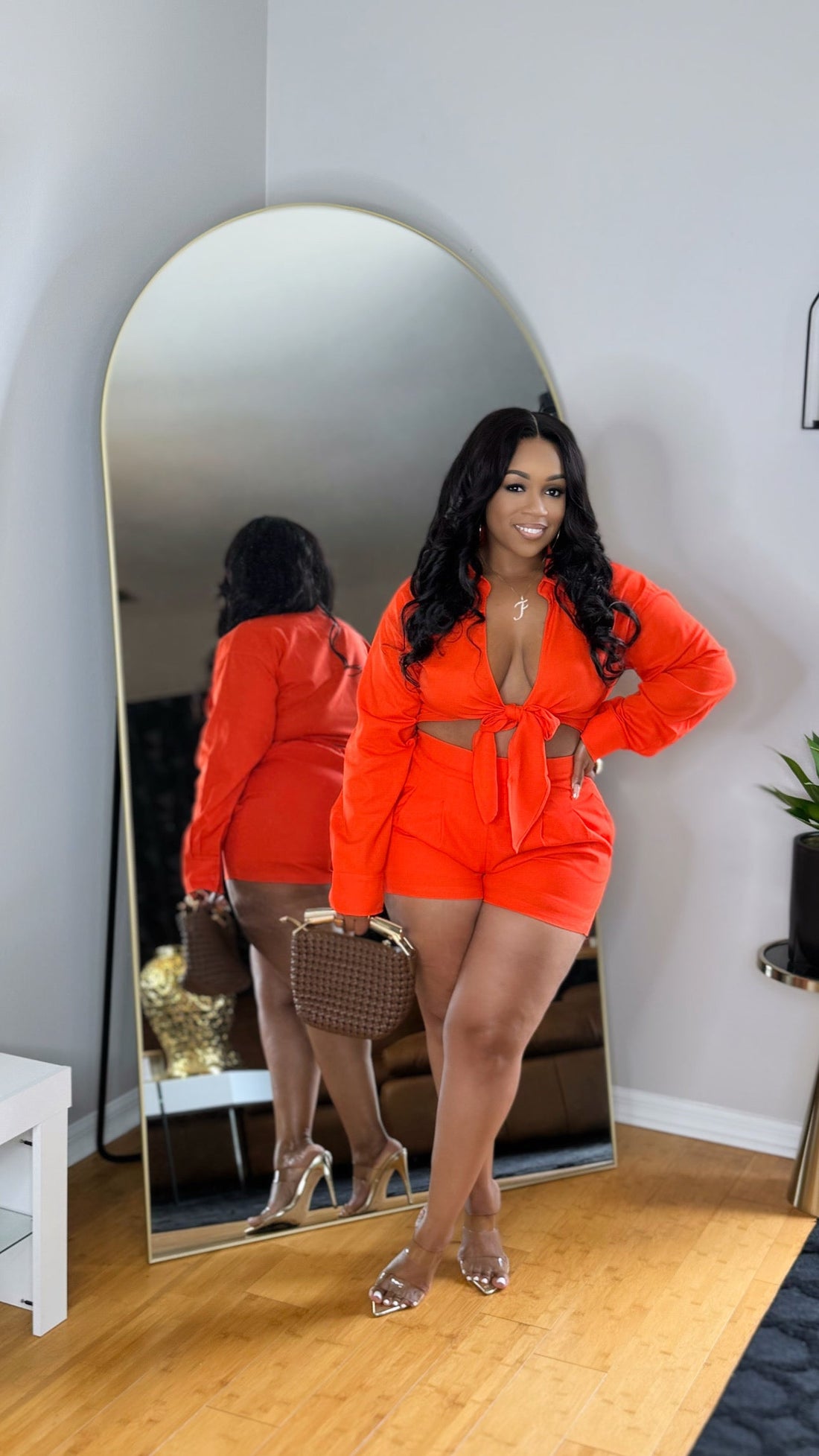 Oh That's Cute Linen Short Set-Orange