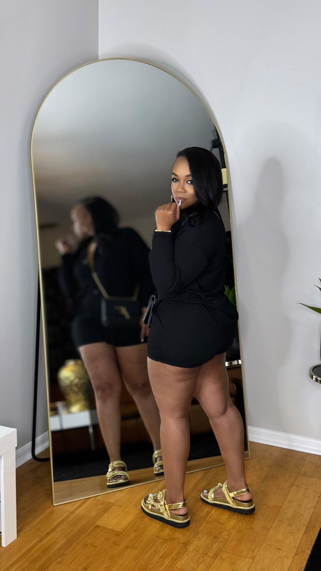 Waffle Texture Short Set-Black